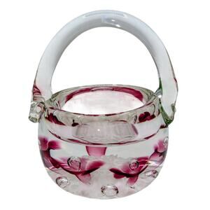 Vintage Signed JOE RICE 96 Hand Blown Art Glass Paperweight Basket